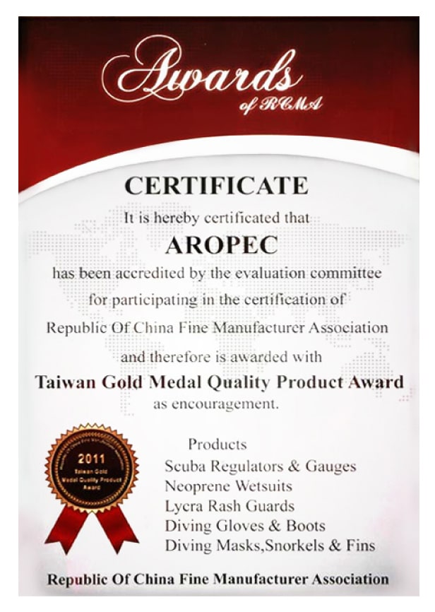 AROPEC BRAND CERTIFCATION 台灣金獎優質產品